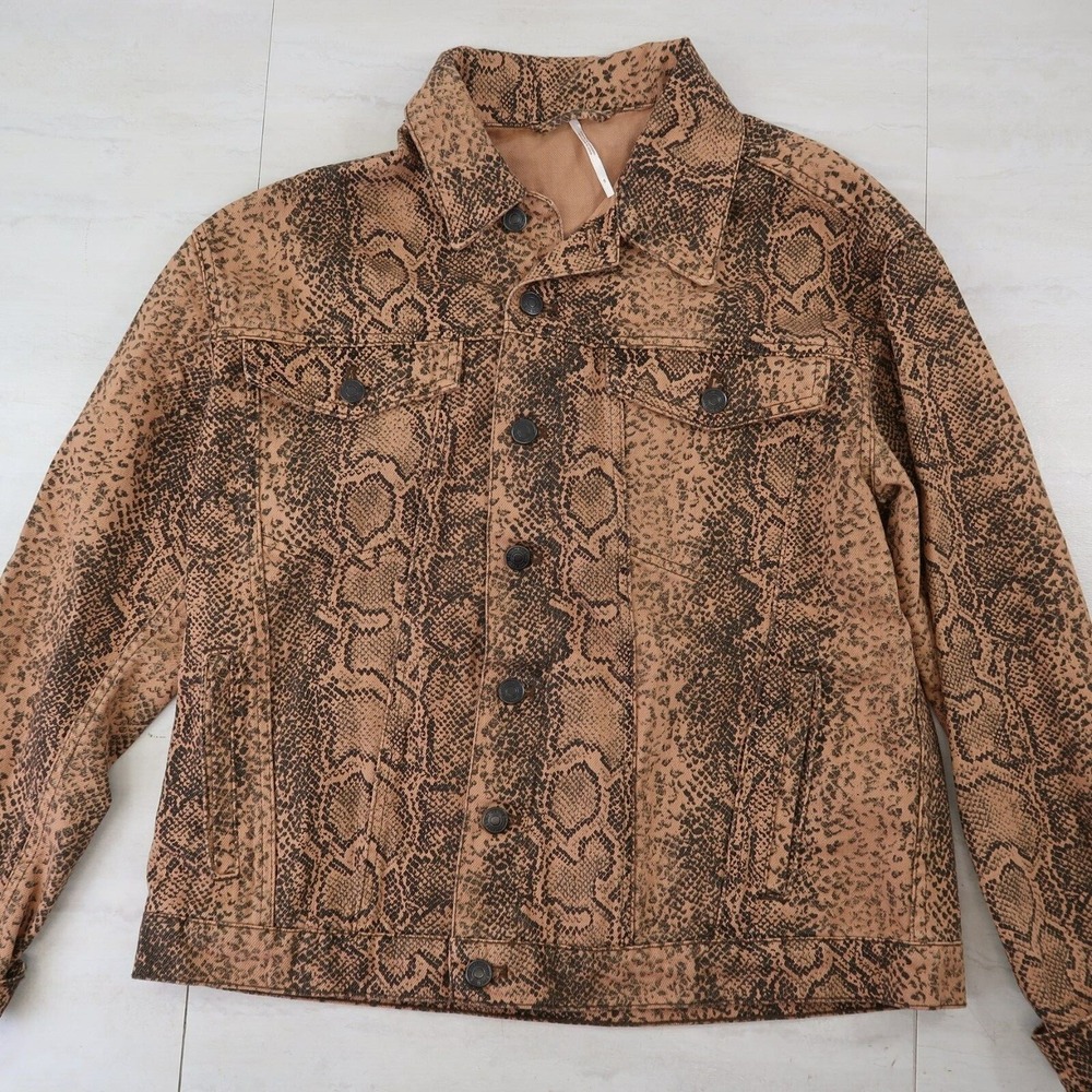 Free People Trucker Jacket Womens Small Snake Print Brown Ladies Hip Tan Black